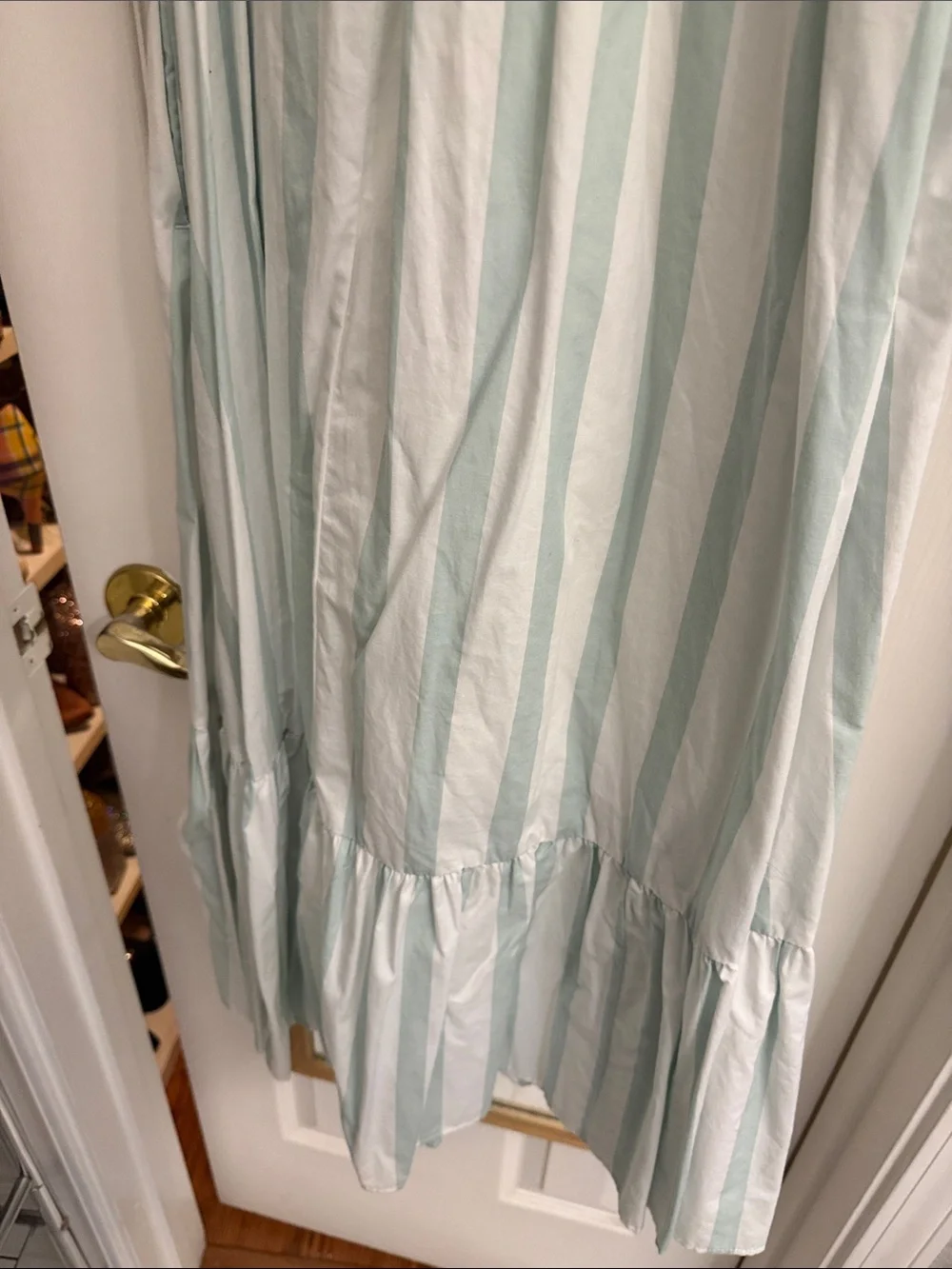 Abercrombie and Fitch Striped Puff Sleeve midi/maxi Dress in Mint & White